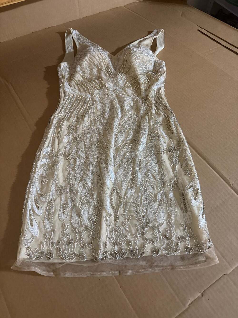 Ivory Beaded Short Cocktail Dress with Sequins
